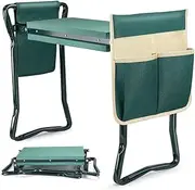 Foldable Garden Kneeler, Portable Garden Kneeler Seat, Gardening Stool and Kneeling Pad, Kneeling Pad with Large Garden Tool Pockets (Green,60 * 27 * 49 CM)