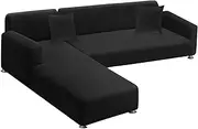 LA MEACK Sectional Couch Covers 2-Piece Softness L Shaped Sofa Cover Super Stretch L-Type Couch Slipcover with 2Pcs Pillowcases Sofa Slipcover 3 Seater + 3 Seater Furniture Protector (Black)