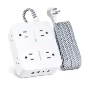 6Ft Surge Protector Power Strip with USB C, Extension Cord with 8 Wide Outlet...