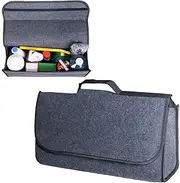 Car Trunk Organizer, Felt Cloth Folding Storage Bag, Space-Saving Automotive Container, Multi-Pocket Design with Handle, Car Accessories for Truck, RV, Sedan, 50 x 24 x 17 cm, Black
