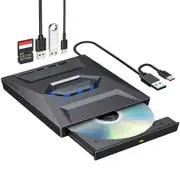 External CD Burner DVD +/-RW Drive with SD Card Reader and USB 3.0+2.0/Type-C Input Ports - Versatile CD-ROM DVD Player Optical Drive for Laptops,PCs,Macs