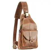 Genuine Leather Crossbody Backpack Chest Shoulder Sling Bag Travel Brown
