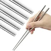 Stainless Steel Chopsticks, Reusable Square Lightweight 304 Metal Non Slip Chopsticks, Japanese Chinese Korean Chopstick Dishwasher Safe - 5 Pairs