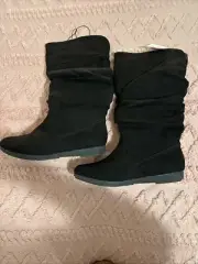 St Johns Bay Women's Karaoke Black Flat Heel Pull On Slouch Boots Sz 8.5 M