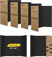 Ndsox 4 Pack 26" x 16" Black Trifold Poster Board Medium Size Corrugated Cardboard Science Fair Display Boards for School Projects, Business Presentations, Event Displays, and Art Exhibitions