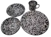 Enamelware Black Splatter Dinnerware 4 pc Setting Cottage Farmhouse Camping CGS