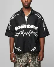 [LOITER] Loiter Cyber Zip Up Short Sleeve Shirt Black - Size S S Black