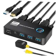 8K HDMI KVM Switch, 8K@60Hz 4K@120Hz KVM Switch for 2 Computer Share 1 HD