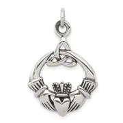 Sterling Silver Antiqued Claddagh Pendant