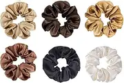 6 Pieces Satin Silk Scrunchies for hair, Long Hair Scrunchies Ties Ponytail Hair Satin Silk Hair Ties for Sleeping, Soft Satin Scrunchy with Elastic Hair Bands No Hurt Your Hair, Fit Women Girls (6)