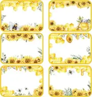 Whaline 180Pcs Sunflower Bee Name Tags Stickers Summer 8.6 x 6.3cm