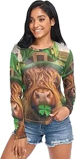 [RPLIFE] Highland Cow St. Patrick's Day Mesh Sleeves, Sheer Shirts for Women S-XXL