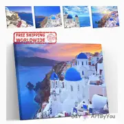 Paint By Numbers Kit Santorini Ocean Art Draw Framed Decor Kids Beginner Brush