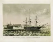 Poster: The United States Frigate Constitution - At Anchor Off Fort Adams