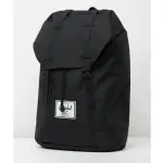 【HERSCHEL】RETREAT 大型 黑色 全黑 皮革帶 磁扣 耳機孔 厚筆電層 帆布 防潑水 背包 男包 女包 後背包