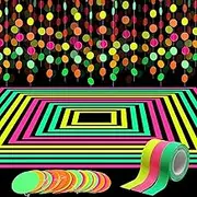 72ft Neon Paper Garland, Circle Dots Hanging Decorations for Birthday Party Wedding Glow in The Dark Party, Black Light Neon Party Supplies with 3Pcs UV Blacklight Reactive Tapes