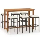 7pcs Outdoor Bar Set Garden Patio Dining Wood Wicker Rattan Stools Chairs Table