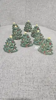 Set of 8 Christmas tree holiday green napkin rings Vintage Ceramic