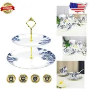 Lightweight 2-Tier Cake Stand - Blue & White Floral Design for All Occasions