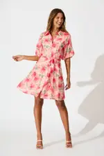 Jayla Shirt Dress Short Sleeve in multicolor Tangerine Floral 8