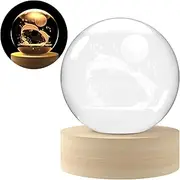 Crystal Ball (with Base) Decorative Paperweight 3D Laser Engraved Glass, Sphere, Novelty Home Decorations (Shark, 2.36in)
