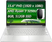 [HP] Flagship 15.6” FHD Anti-Glare Laptop Computer, AMD Ryzen 3 3250U Upto 3.5GHz (Beat Intel i5-7200U), 8GB DDR4, 512GB PCIe SSD, Webcam, WiFi, Bluetooth, HDMI, USB-C, Windows 10 S, ABYS Wireless Mouse