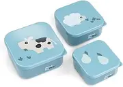 Done by Deer Snack Box Set of 3 Tiny Farm Blue - Practical Snack Boxes in Three Different Sizes - Box: 100% PP, Lid: 100% PE Food Grade
