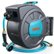 Retractable Garden Hose Reel with Wall Mount 1/2"×120Ft with 10 Pattern Hose Noz