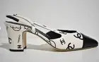 Chanel 23P Mademoiselle Coco Sling White Black CC Logo Slingback Sandal Heel 35