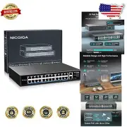 Unmanaged 24-Port PoE Switch with 2 Gigabit Uplinks & VLAN Mode - Rack-Mountable