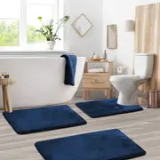 Set 3 Piece Memory Foam Bath Mat Set for Bathroom, Non Slip Absorbent Velvet,Fast Drying Bath Mats, Bathroom Rug and Contour Rug - Navy