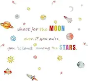 Pinenjoy Colorful Space Wall Decal Shoot for The Moon Inspirational Quote Wall Sticker Cartoon Galaxy Planet Star Rocket Art Vinyl Removable Wall Clings for Kids Bedroom Nursery Classroom Decor