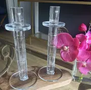 Brand New W/Tags 2 Crate & Barrel Krosno Glass Candle Stick Holders 10 inch.#376