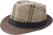 [HAMKVBPR] Men's Jazz Hat Summer Breathable Straw Jazz Hat Outdoor Sunshade Leisure Hat Panama Mens Panama Hat