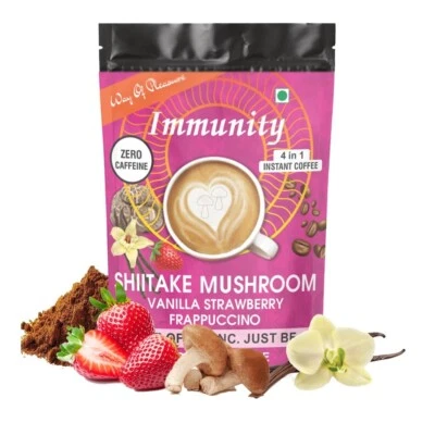 Shiitake Vanilla Strawberry Frappuccino Caffeine Free Instant Mushroom Coffee