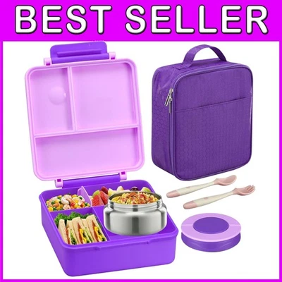 Insulated Bento Lunch Box for Kids - Leak-Proof & Dishwasher Safe Purple Set