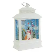 Battery Operated Snowman with Tree and Animals Swirl Water Lantern 10.6 Inch