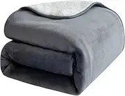 Waterproof Dog Blanket, 3-Layer Flannel and Sherpa Pet Throw, Reversible Protector Cover for Bed Couch Sofa, Grey, 76"x100"