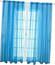 HOOTNEE Star Light Sheer Curtains Turquoise Voile Window Screening for Bedroom Blockout Eyelet Curtains Semi Sheer 100x200cm