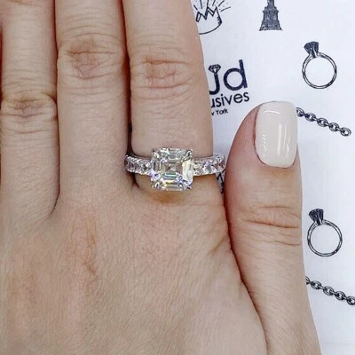 6.5CT. TW Asscher Round Cut CZ Engagement Ring 14K Gold White