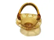 Fenton? Amber Art Glass Basket With Applied Handle Textured & Clear