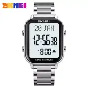 SKMEI Men Watch Qibla Compass Rectangle Wristwatch Muslim Azan Prayer LED Watch