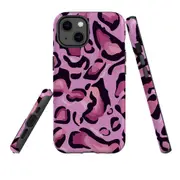 For Apple iPhone 13 Case, Armour Back Cover, Magenta Leopard Pattern