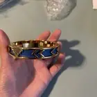 HOUSE OF HARLOW 1960 Aztec Blue Leather and 14kt Gold plated Bangle