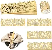 Framendino, 100 Pack Disposable Gold Flower Napkin Rings Paper Holders for Tables Decoration Christmas