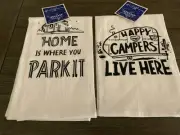 Two Printed Flour Sack Towels 24 x 25 Camping Theme 100% Cotton New with Tags