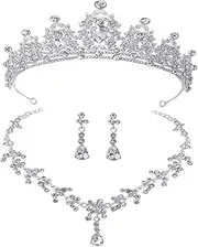 [Holibanna] 1 Set Crown Necklace Earrings Wedding Tiara Wedding Jewelry for Bride Wedding Earrings for Brides Wedding Necklace Bridal Necklace Crystal Necklace Tiara for Bride Wedding