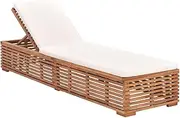 Sun Lounger with Cream Cushion Solid Teak Wood,Sun Loungers-316037