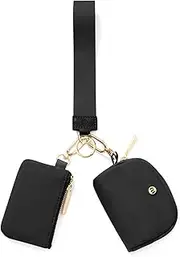 [MEXS] Keychain Wallet Mini Zip Around Wristlet Wallets for Women Detachable Dual Pouch Wristlet Portable Coin Purse Small Wallets, Black+Gold, Cool