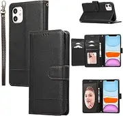 YocoverTech for iPhone 12 mini Case,for iPhone 13 mini Wallet Case[5 Card Slots+a Pocket+Mirror] PU Leather Folio Flip Magnetic Cover-Black